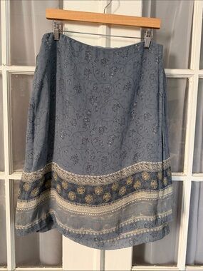 Vintage 90's Valarie Stevens 100% Silk Blue Floral A-Line Faux Wrap Skirt